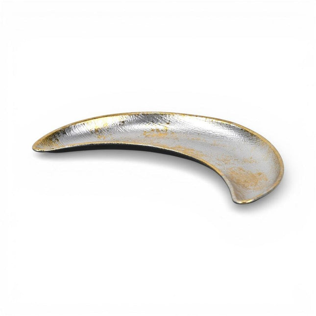 8" Silver And Gold Metal Handmade Crescent Trinket Tray HomeRoots