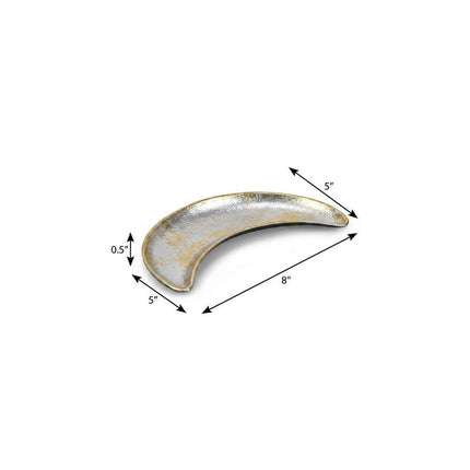 8" Silver And Gold Metal Handmade Crescent Trinket Tray