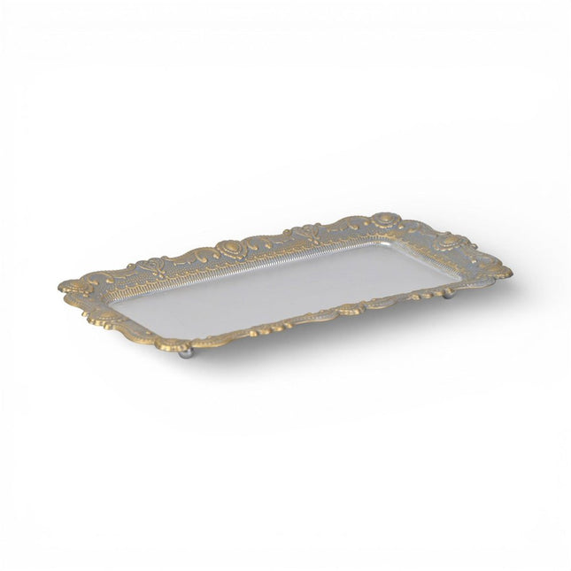 12" Blue Gray Silver And Gold Metal Handmade Trinket Tray HomeRoots