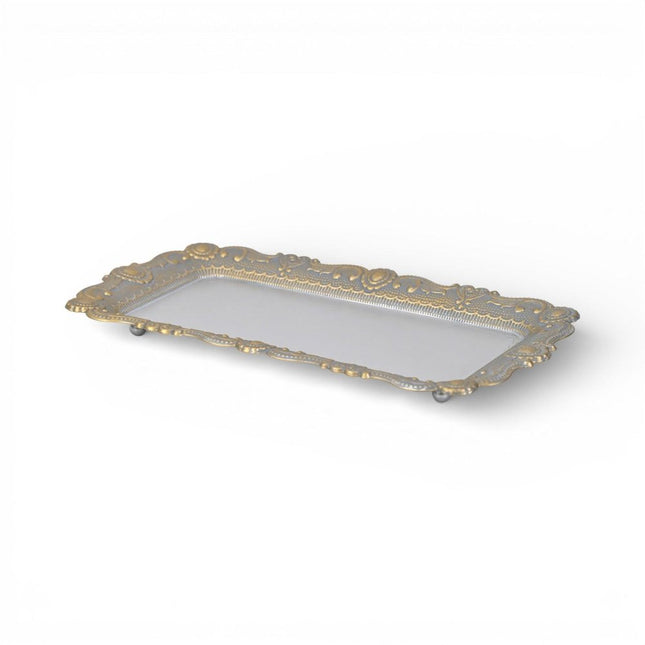 12" Blue Gray Silver And Gold Metal Handmade Trinket Tray HomeRoots