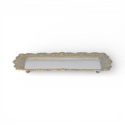 12" Blue Gray Silver And Gold Metal Handmade Trinket Tray HomeRoots