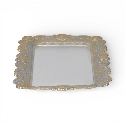 12" Blue Gray Silver And Gold Metal Handmade Trinket Tray HomeRoots