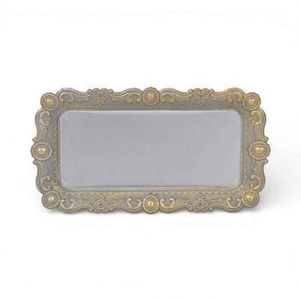 12" Blue Gray Silver And Gold Metal Handmade Trinket Tray HomeRoots