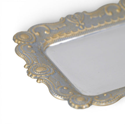 12" Blue Gray Silver And Gold Metal Handmade Trinket Tray HomeRoots