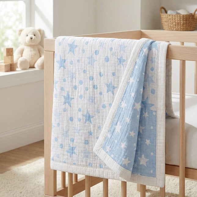 28" X 36" Blue And White Cotton Geometric Baby Blanket HomeRoots