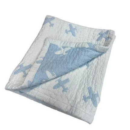 28" X 36" Blue And White Cotton Geometric Baby Blanket HomeRoots