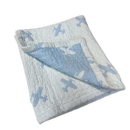 28" X 36" Blue And White Cotton Geometric Baby Blanket HomeRoots
