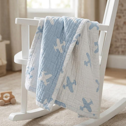 28" X 36" Blue And White Cotton Geometric Baby Blanket HomeRoots