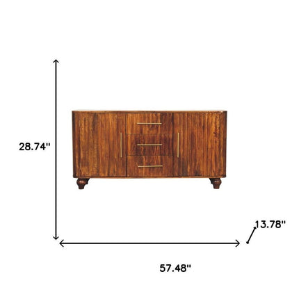 57" Brown Solid Wood Three Drawer Sideboard HomeRoots