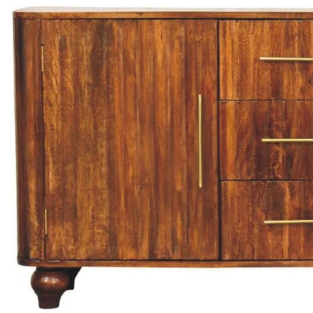 57" Brown Solid Wood Three Drawer Sideboard HomeRoots