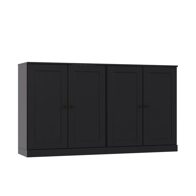64" Black Solid Wood Sideboard With Two Doors HomeRoots