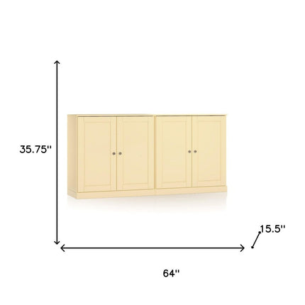 64" Yellow Solid Wood Sideboard With Two Doors HomeRoots
