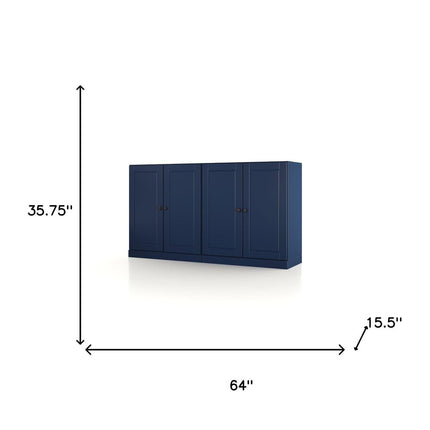 64" Navy Blue Solid Wood Sideboard With Two Doors HomeRoots