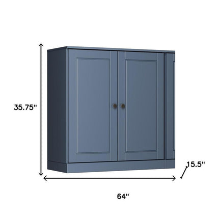 64" French Blue Solid Wood Sideboard With Two Doors HomeRoots