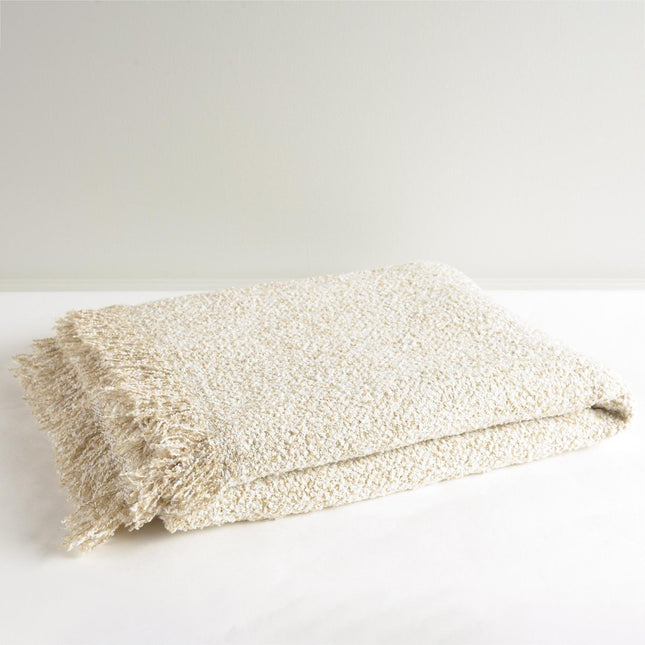 50" X 60" Ivory And Sand Throw Blanket with Fringe HomeRoots