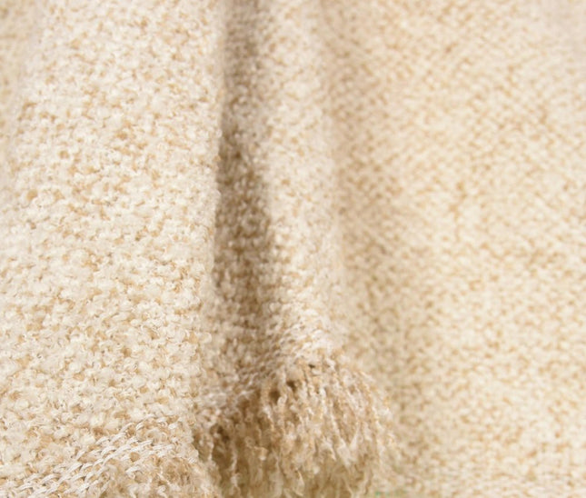 50" X 60" Ivory And Sand Throw Blanket with Fringe HomeRoots
