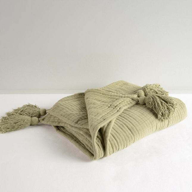 50" X 60" Sage Cotton Throw Blanket with Tassels HomeRoots