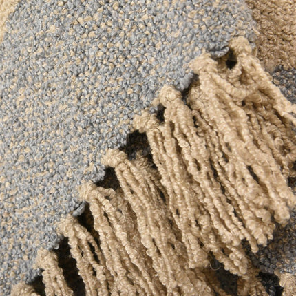 50" X 60" Natural Beige Slate Blue And Slate Gray Color Block Throw Blanket with Fringe HomeRoots