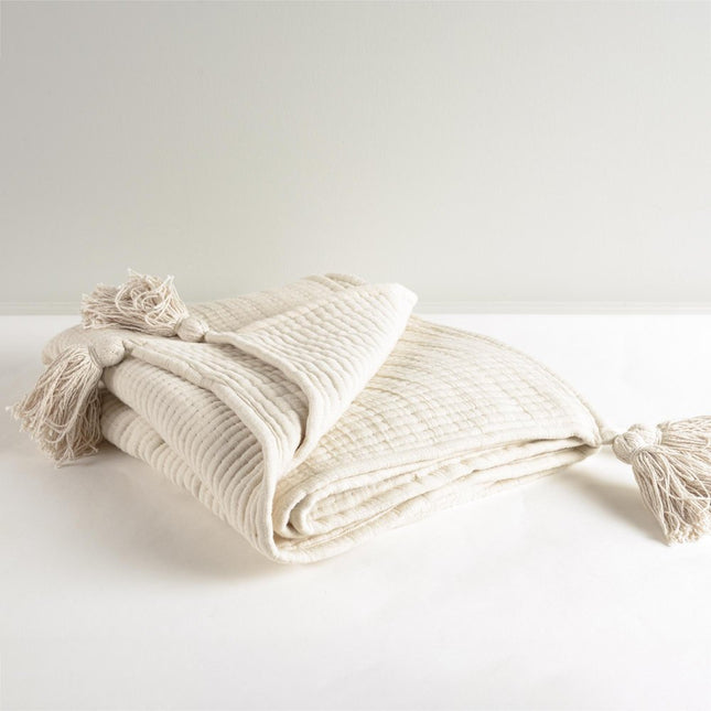 50" X 60" Vanilla Cotton Throw Blanket with Tassels HomeRoots
