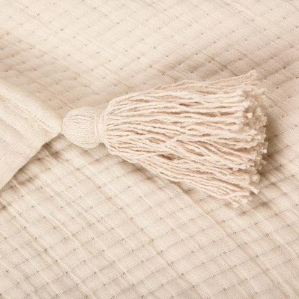 50" X 60" Vanilla Cotton Throw Blanket with Tassels HomeRoots