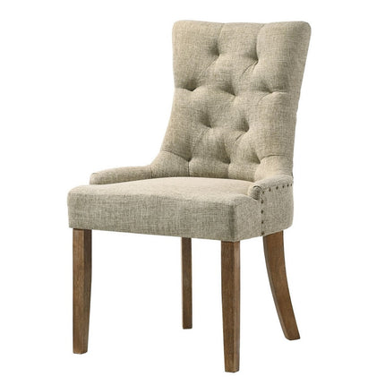 ACME 77162 Yotam Side Chair, Beige Fabric & Salvaged Oak Finish