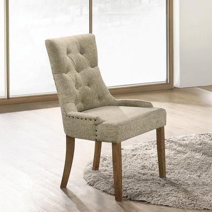 ACME 77162 Yotam Side Chair, Beige Fabric & Salvaged Oak Finish
