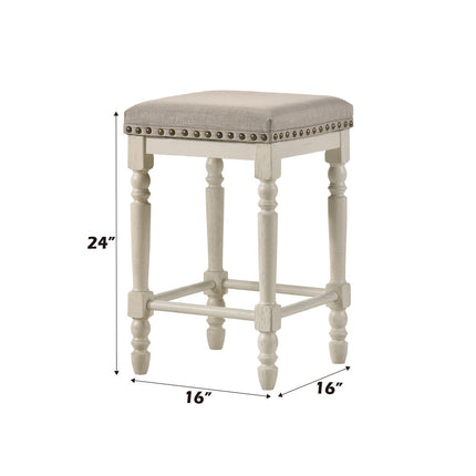 ACME 77182 Tasnim Counter Height Stool, Tan Fabric & Antique White Finish