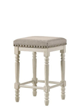 ACME 77182 Tasnim Counter Height Stool, Tan Fabric & Antique White Finish ACME Furniture