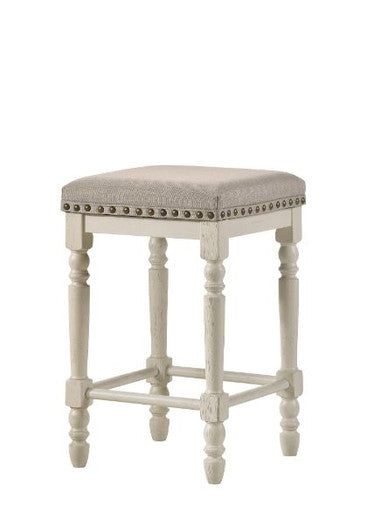 ACME 77182 Tasnim Counter Height Stool, Tan Fabric & Antique White Finish ACME Furniture