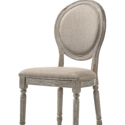 ACME 77187 Faustine Side Chair, Tan Fabric & Salvaged Light Oak Finish