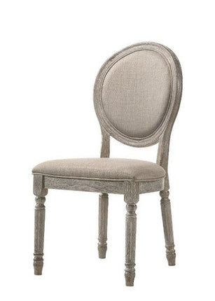 ACME 77187 Faustine Side Chair, Tan Fabric & Salvaged Light Oak Finish ACME Furniture