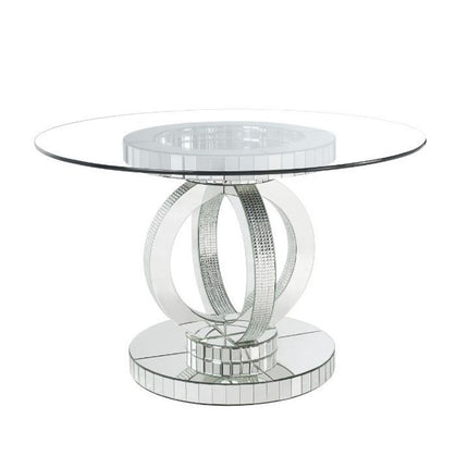 ACME 77835 Ornat Dining Table, Clear Glass, Mirrored & Faux Diamonds