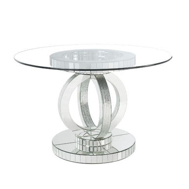 ACME 77835 Ornat Dining Table, Clear Glass, Mirrored & Faux Diamonds ACME Furniture