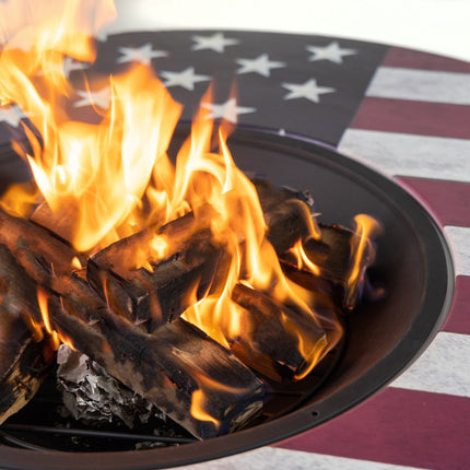 Deko Living 38 Inch Diameter Commemorative Outdoor Steel Woodburning  Fire Pit with Log Storage - COB10510 Deko Living