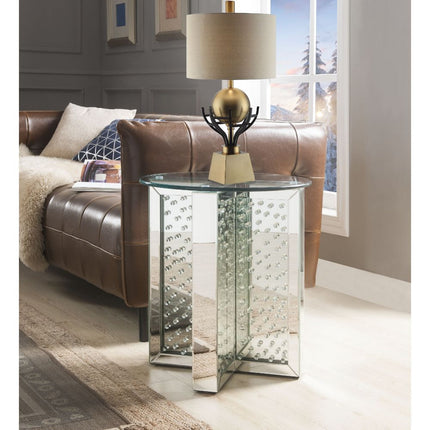 ACME 80217 Nysa End Table, Mirrored & Faux Crystals