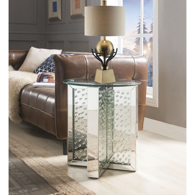 ACME 80217 Nysa End Table, Mirrored & Faux Crystals