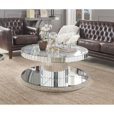 ACME 80300 Ornat Coffee Table, Mirrored & Faux Stones ACME Furniture