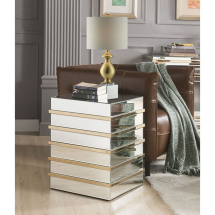 ACME 80332 Osma End Table, Mirrored & Gold