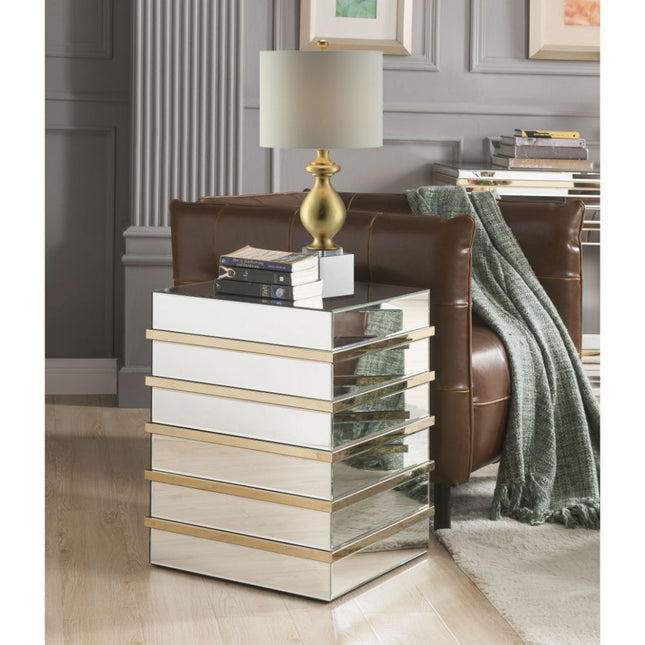 ACME 80332 Osma End Table, Mirrored & Gold