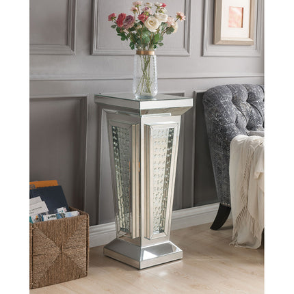 ACME 80392 Nysa Pedestal Stand, Mirrored & Faux Crystals