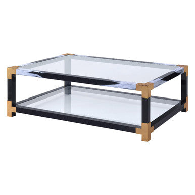 ACME 81000 Lafty Coffee Table, White Brushed & Clear Glass ACME Furniture
