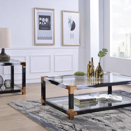 ACME 81002 Lafty End Table, White Brushed & Clear Glass