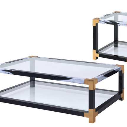 ACME 81000 Lafty Coffee Table, White Brushed & Clear Glass