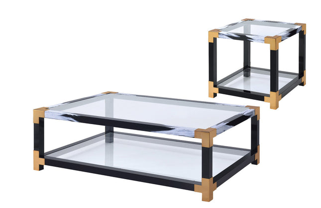 ACME 81000 Lafty Coffee Table, White Brushed & Clear Glass