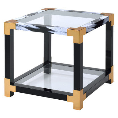 ACME 81002 Lafty End Table, White Brushed & Clear Glass ACME Furniture
