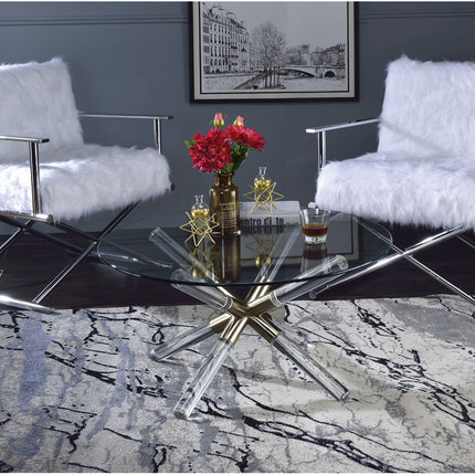 ACME 81025 Kalani Coffee Table, Gold, Clear Acrylic & Clear Glass (1Set/2Ctn)