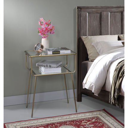 ACME 81032 Rhodie End Table, Antique Gold, Mirror & Clear Glass