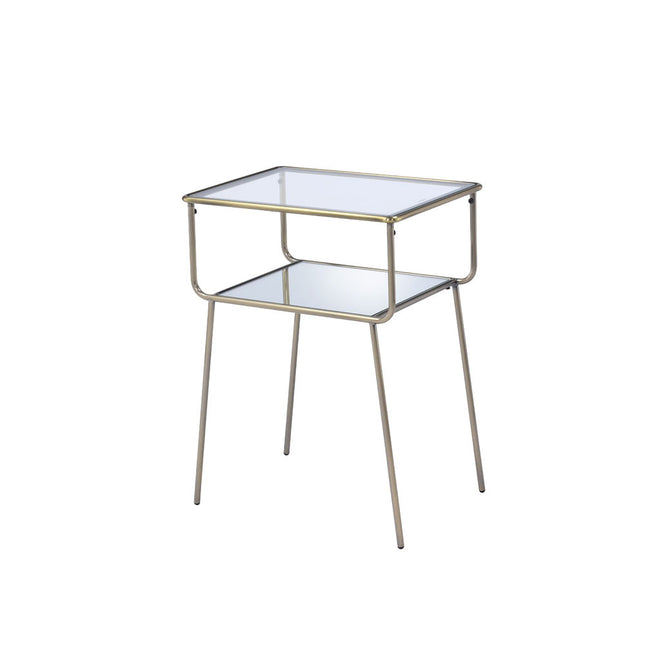 ACME 81032 Rhodie End Table, Antique Gold, Mirror & Clear Glass