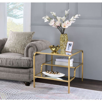 ACME 81092 Astrid End Table, Gold & Mirror