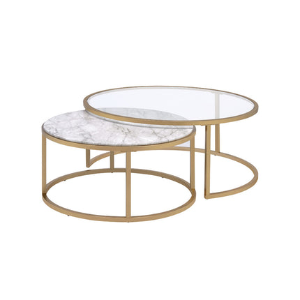 ACME 81110 Shanish 2 Piece Pack Nesting Table Set, Faux Marble & Gold